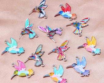 Set of  12pcs 60pcs bulk lot  rainbow hummingbird bird pendant  charm   ,diy   bracelet   necklace earings  about 2cm