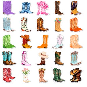 Set of  50pcs   cartoon Cowboy Boots  Vinyl Stickers for Waterbottle,Hydro   Luggage,Motorcycle ,Wall, notebook,DIY Party   favor 5-8cm