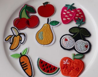 Set of  9pc  bulk lot  fruit collection banana  cherry pear    strawberry  embroidered iron on patch 4-6cm