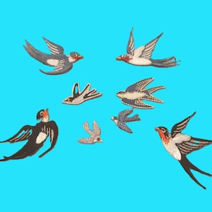 Lot de 8 pcs, 48 pcs, lot en gros, petit oiseau, hirondelle brodée, fer à coudre sur patch environ 2-6 cm en gros