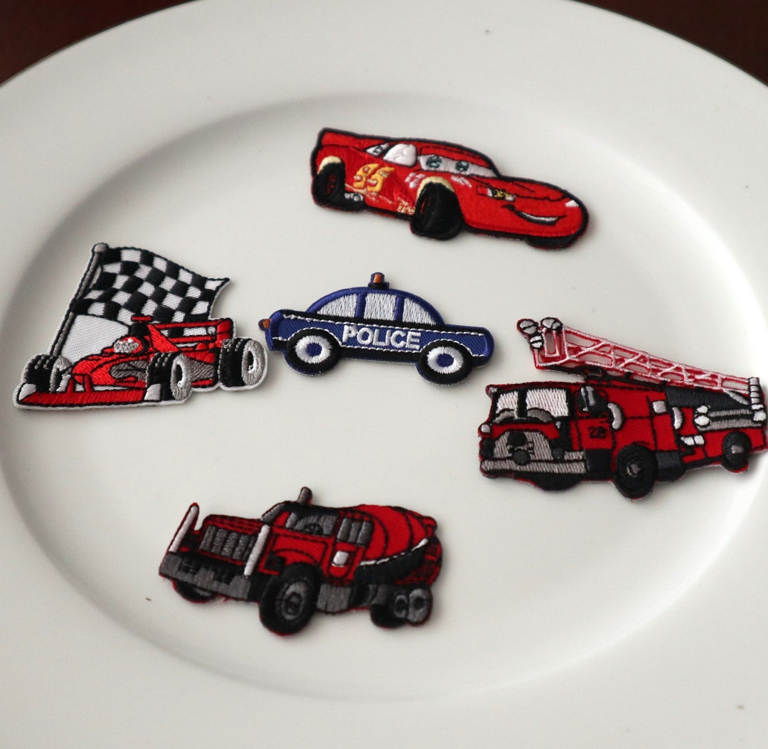 Set of 5pcs 40pcs Police Racing Car Fire Truck Engine Embroidered Iron ...