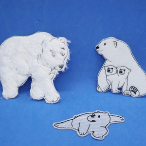 Set of  3pcs  bulk lot  white polar  bear  embroidered iron on     patch diy sewing   baby kids apparel 6-7cm