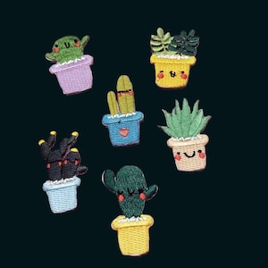 Set of  6pcs   48pcs  bulk lot small   smiley  cactus friends  plant embroidered iron on patch   about 5cm 2inch diy sewing