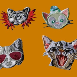 Set of 4pcs  40pcs   bulk lot  smiling   cat Fun cat    embroidered iron  on patch baby kids boy diy sewing about 2inch