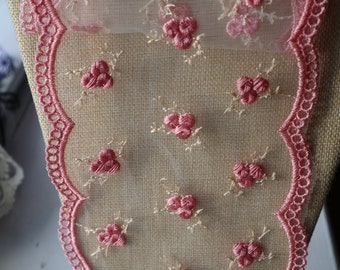 1yard 5yards   Pink   rose  flower  embroidery  lace trim diy sewing   oll clothings  girl tutu  dress  15cm  6inch