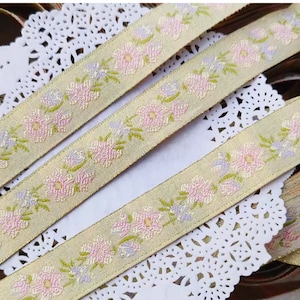 Ruban en or jaune brodé de fleurs au design rétro de 1 mètre 12 mètres, scrapbooking, emballage cadeau bricolage, couvre-chef d'environ 1,7 cm