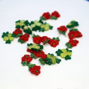 Set of 30pcs 300pcs   600pcs  bulk lot   small tiny embroidered red   yellow lace rose  flower applique  sewing on patch  doll diy  2cm