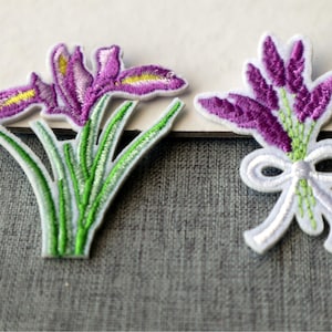 Set of 4pcs   10pcs bulk lot  lilac purple  Lavender Iris  flower    embroidered   iron on sewing on  patch  5-6cm 2inch