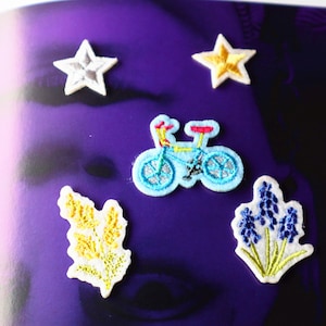 Set of  5pcs 10pcs bulk lot  small tiny star flower bike bicycle  embroidered   self adhesive  iron on  stick on patch  journal card   2-3cm