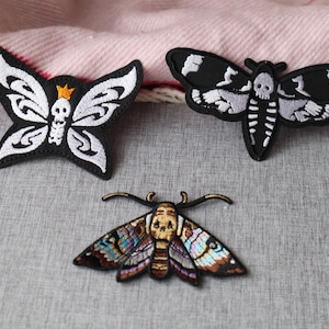 Set of  3pcs  48pcs bulk lot  Rainbow ,Black and white Skull Hawk Moth embroidered iron on patch  9-11cm