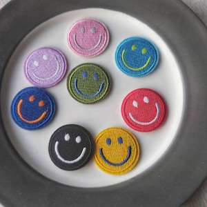 Set of  8pcs  80pcs bulk lot  Multi colors embroidered  self adhesive stick on smiley face  iron on patch   apparel diy   3.3cm