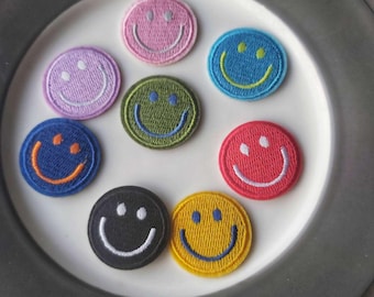 Set of  8pcs  80pcs bulk lot  Multi colors embroidered  self adhesive stick on smiley face  iron on patch   apparel diy   3.3cm