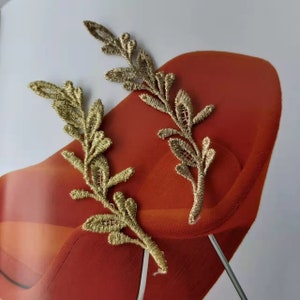 Vente en gros lot de 6 pcs 60 pcs feuille d&#39;or patch dentelle bricolage robe de mariée décoration accessoire de cheveux 3 x 10 cm