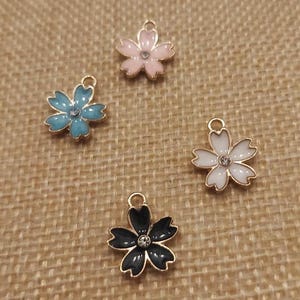 Set of  12pcs  bulk lot   alloy metal rhinestone  cherry blossom sakura  flower charm  pendant earing   necklace craft   about 15mmmm