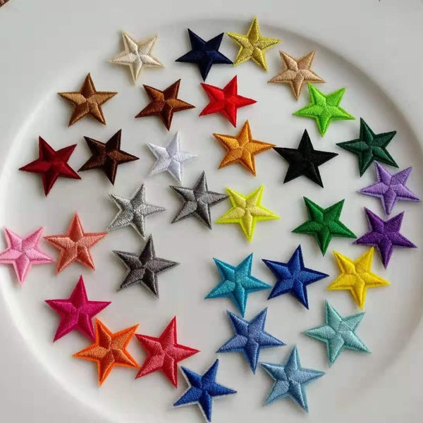 Set of  32pcs 20pcs  bulk lot  small mini  embroidered mixed color  star  iron on sewing on  appliques patch diy  apparel   3cm 1.2inch