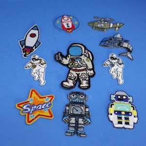 Set of 10pcs    bulk lot  astronaut  , robot air plane  , space  hot balloon embroidered  iron on patch   boy birthday loot bag  diy 5-7cm