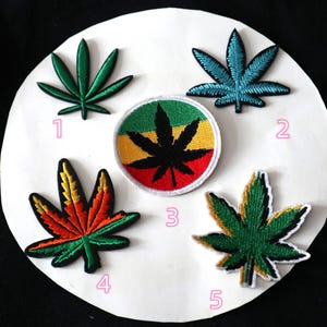 Lot de 6 feuilles de cannabis en vrac, écusson à coudre, environ 6-6,5 cm