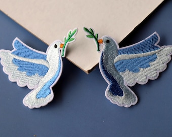 Set of  2pcs  30pcs bulk lot Peace dove pigeon  bird with olive brance  embroidered iron on patch   about 7cm