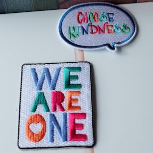 Set of 2pcs  30pcs bulk lot  we are one  choose kindness badge embroidered iron on patch badge  apparel diy sewing 7x5.5cm