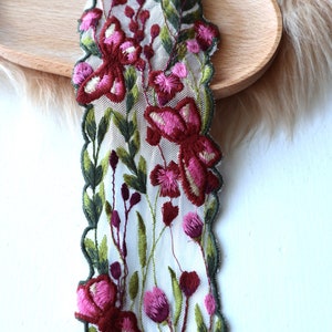 1 yard 8 yards papillon bordeaux fleur vert laisse brodé dentelle garniture bricolage couture rideau bandeau 7,5 cm environ 3 pouces