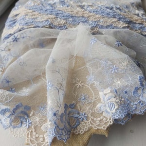 1yard  8yards  bulk lot  Blue   flower embroidered  lace trim diy sewing dress  doll  5.5cm 2inch 15cm 8inch
