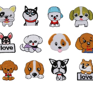 Set of 12pcs bulk lot   small puppy dog collection  embroidered self adhesive     iron on  stick on patch  3-4cm Journal card diy