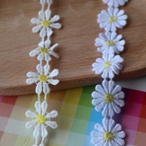 Lot de 2 yards 12 yards jaune beige blanc marguerite fleur venise dentelle garniture bricolage couture col robe accessoire pour cheveux 2,2 cm 7/8 pouces