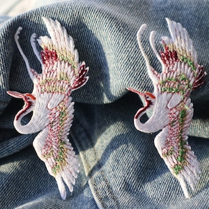 Set of 2pcs  40pcs  bulk lot crane  couple love  bird  embroidered iron  on patch  diy sewing  6-9cmcm about 4x2inch