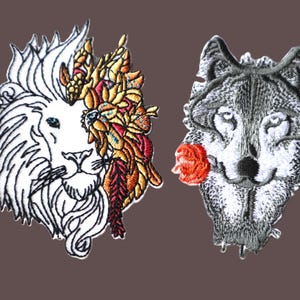 Set of 2pcs 30pcs bulk lot large flower lion wolf head  embroidered iron on patch 7-9cm  3-4inch