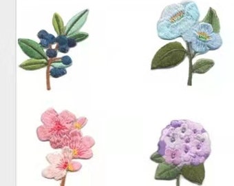 Set of 4pcs  12pcs  60pcs  bulk lot  cherry blossom blueberry ,hydrangea Rose flower   embroidered  iron on sewing on  patch  2inch