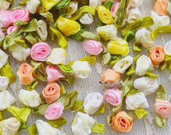 Set of  200pcs  1000pcs  bulk lot   small tiny embroidered  pink  lace rose  flower applique  sewing on patch  doll diy about   2.5cm