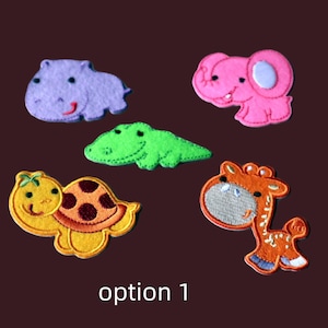 Set of  5pcs  bulk lot  cartoon collection   animal leopard giraffe deer Hippo elephant  embroidered   iron  on patch badge   diy  6-8cm
