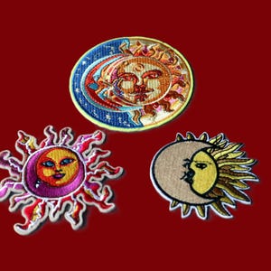 Lot de 3 écussons brodés, étoile soleil lune, fer sur patch, couture bricolage 9,2 cm 3,7 pouces