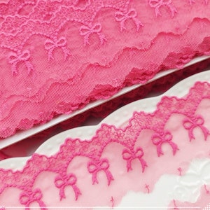 1yard  12yards 60yards  bulk lot  hot Pink  bow  embroidered  lace trim diy sewing   doll clothings  girl tutu  dress  4.5-5cm 2inch