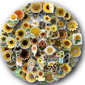 Ensemble de 100 pièces de collection de fleurs de tournesol, autocollants en vinyle pour bouteille d'eau, bagages hydro, moto, mur, carnet de notes, cadeaux de fête à faire soi-même