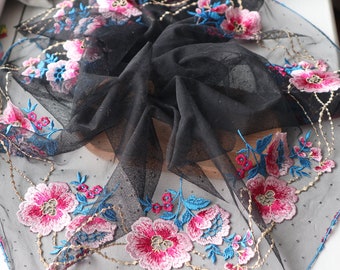 1yard  6yards  Black with red pink rose  flower  embroidery  lace trim diy sewing  doll  dress  girl tutu    about 18cm  7inch