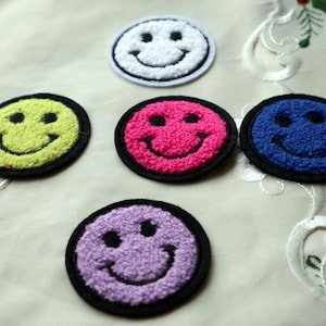 Set of 5pcs  bulk lot  cartoon Chenille  smiley face embroidered iron on patch diy sewing hat sweater   6cm 2.4inch