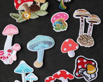 Set of  10pcs   50pcs  bulk lot  mixed mushroom Fungus collection   embroidered    iron on patch  4-8cm