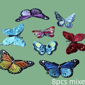 Set of 4pcs  8pcs  48PCS  Bulk lot Red pink purple blue monarch  butterfly collection  embroidered  iron on sew  on patch  6-8cm