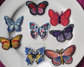 Lot de 8 pièces, 40 pièces, collection de papillons brodés, fer à coudre, patch 6-8 cm