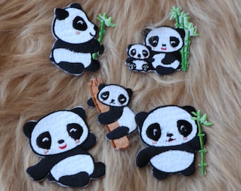 Set of  5pcs 50pcs   bulk lot  mixed cartoon panda  embroidered  iron on patch  badgediy kids apparel denim jean about  5-7cm  2-3inch