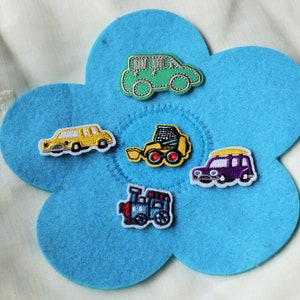 Set of  5pcs 10pcs bulk lot  small train car  truck excavator collection  embroidered iron on patch  diy kids boys apparel