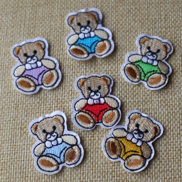 Lot de 6 pièces en vrac, 60 pièces, petit mini ours en peluche brodé fer sur patch bricolage bébé enfants portent 2,5 x 3 cm 1 pouce