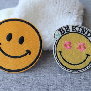 Set of 2pcs   30pcs  large   navy blue yellow  happy smiley face embroidered iron on patch bulk lot sale 7.5cm 3inch