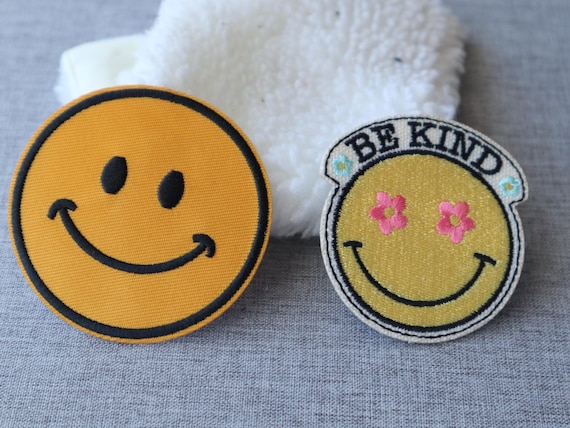 Set of 2pcs   30pcs  large   navy blue yellow  happy smiley face embroidered iron on patch bulk lot sale 7.5cm 3inch