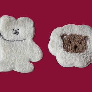 Set of 2pcs  20pcs bulk lot   Chenille white brown  bear  head embroidered iron on patch    8-10cm