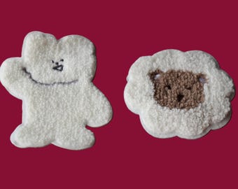 Set of 2pcs  20pcs bulk lot   Chenille white brown  bear  head embroidered iron on patch    8-10cm
