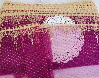 1yard  6yards bulk lot   Purple Lilac   embroided  lace trim diy sewing   doll  dress hair accesory girl tutu    about 23cm 9inch
