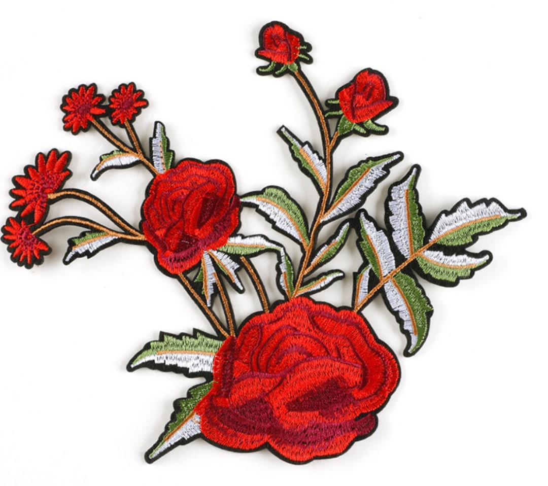 Rose Flower Ron On Sew On Full Embrodered Patch Applqués Badge - Etsy - Foto 11