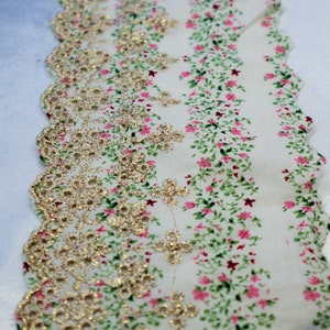 1yard  10yards bulk lot    embroidery  flower  cotton lace trim  whith gold line   Lolita doll  dress hair accessory  doll  4cm  12cm